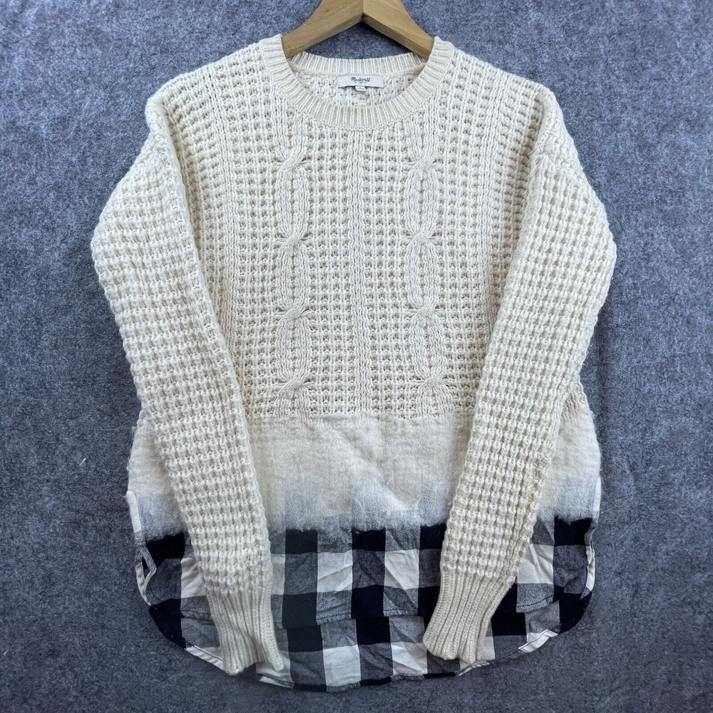 Madewell Sweater Womens Small Flannel Cable Knit Wintermix Cabincore Cozy Lumber
